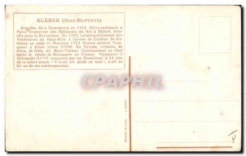 Kléber (Jean-Baptiste) — militärische Szene im Wald — Zeichnung von L. Vallet - Rückseite