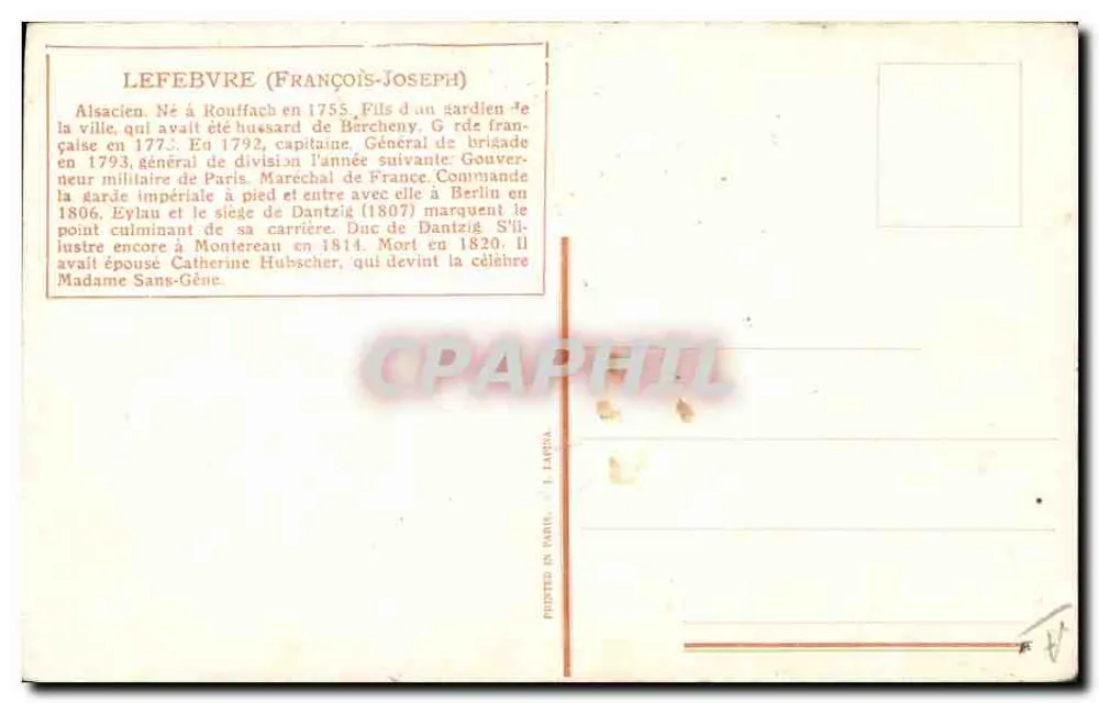 Lefebvre (François-Joseph) — Divisionsgeneral, Marschall von Frankreich — L. Vallet - Rückseite