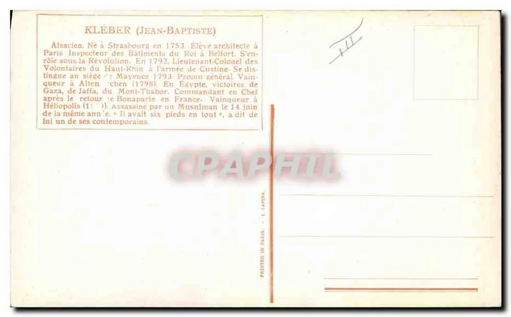 Kléber (Jean-Baptiste) — französischer Militäroffizier — L. Vallet - Rückseite