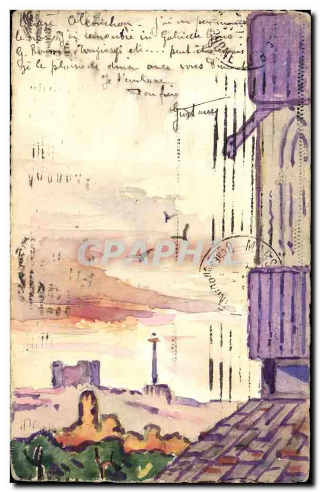 Aussicht der Stadt — Aquarellzeichnung — unbekannter Verleger - Vorderseite