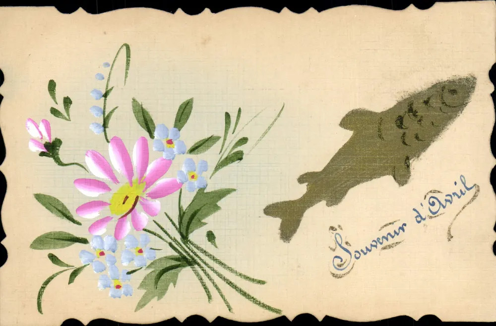 Blumen und Fisch — Erinnerung an den April — Ansichtskarte - Vorderseite