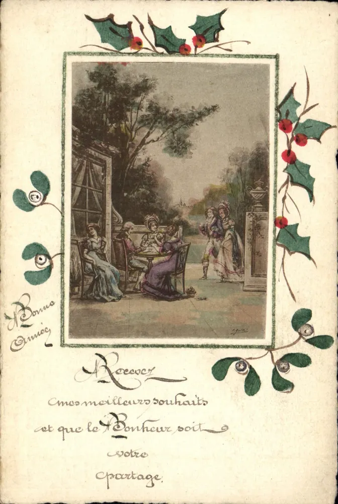 Gartenszene — Tannenzweig-Dekoration — Verleger EME, Nr. 2 - Vorderseite