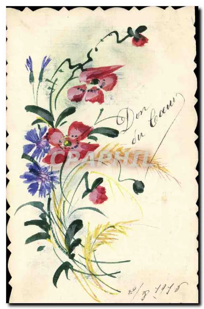Blumen und Getreideähren — Don du Coeur — datiert 28/8/1916 - Vorderseite