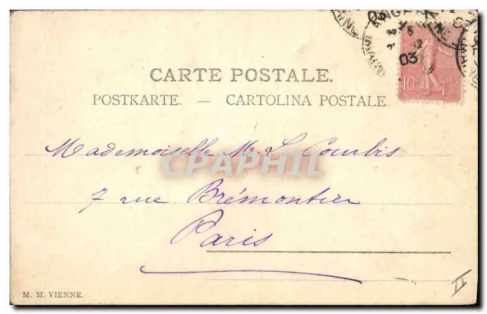 Angers — Scène de jeunes femmes en jardin — éditeur M. M. VIENNE - Verso