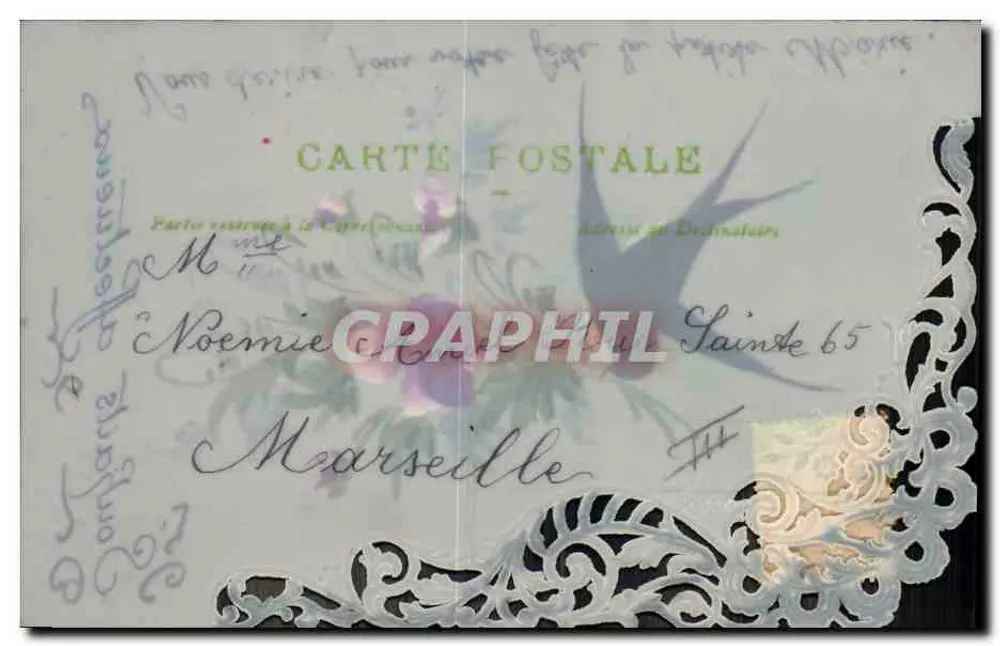 Ave e violetas — Carta postal decorativa — Editor: Éd. C. L. B. (Marseille) - Verso