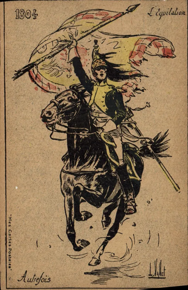 Reiten — Reiter im Galopp mit Fahne — L. Vallot, Verleger 'Autrefois' n°9 - Vorderseite