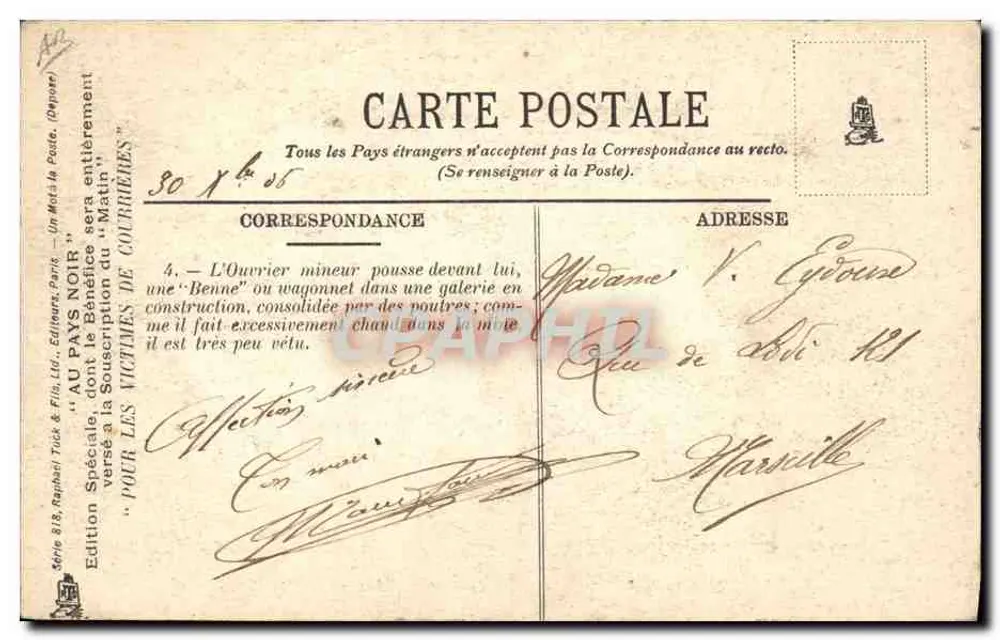 Mineiro em uma galeria — Edição Especial 'Au Pays Noir' — Edições Tuck & Fils, Paris - Verso