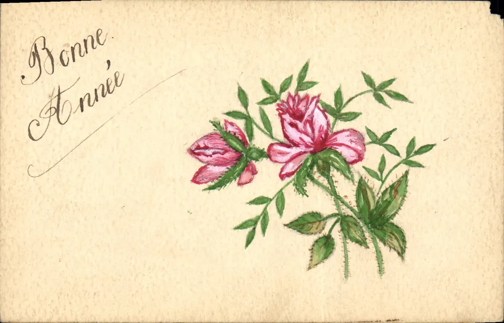 Guten Jahresbeginn — Karte mit Rosenfenster — Lyon, 1. Januar 1923 - Vorderseite