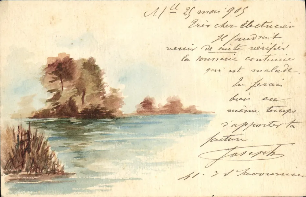 Blick auf den See — Aquarellzeichnung — unbekannter Verlag, Nr. 44 - Vorderseite