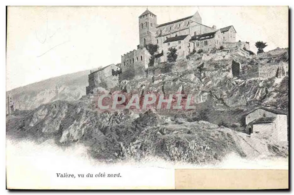 Valère, visto do lado norte — vista do castelo sobre rochedos — editor não identificado - Frente