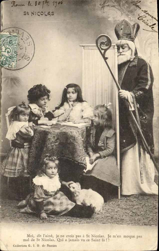 Saint Nicolas — scène de Noël avec enfants — éditeur Bon-Secours, Cécile - Vorderseite