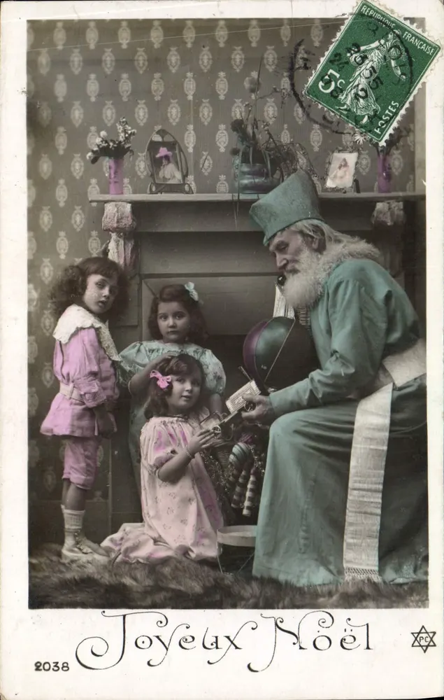 Pai Natal e três crianças — editor anônimo, n° 2038 - Frente