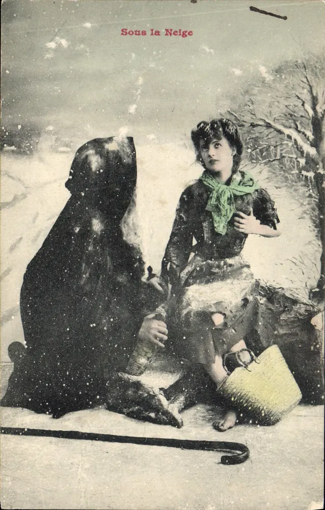 Unter der Schnee — Winterlandschaft mit Frau und Hund — Verlag unbekannt - Vorderseite