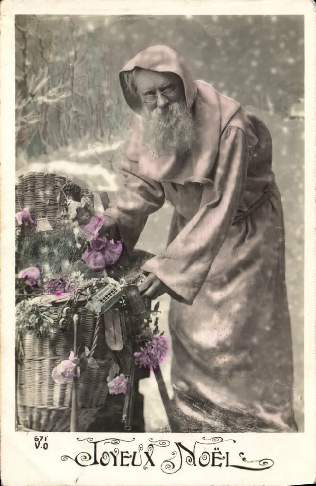 Pai Natal monge — nevado com cesta de flores — V.O. 671 - Frente