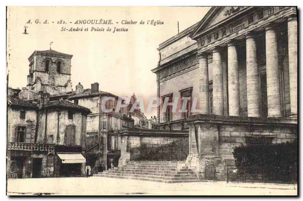 Angoulême - Turm der Kirche Saint-André und Palast der Justiz - Vorderseite