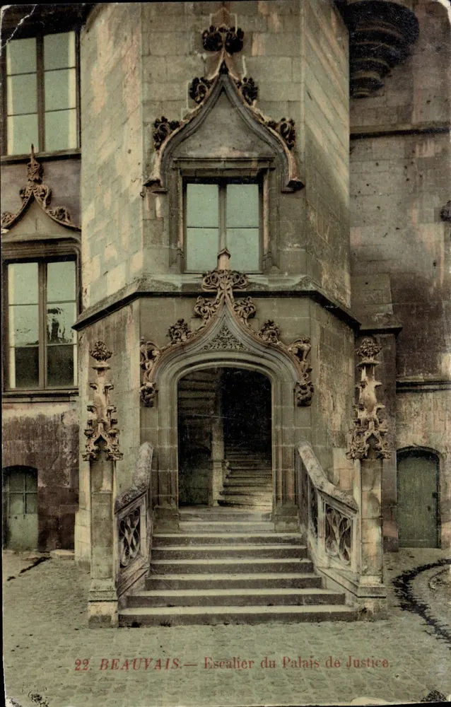 Beauvais — Escalier du Palais de Justice — éditeur impr. sur la carte n°22 - Frente
