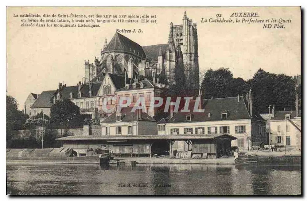 Auxerre. Die Kathedrale, das Präfekturgebäude und die Ufer — Hinweise J. D. — Verlag Toulol, Auxerre - Vorderseite