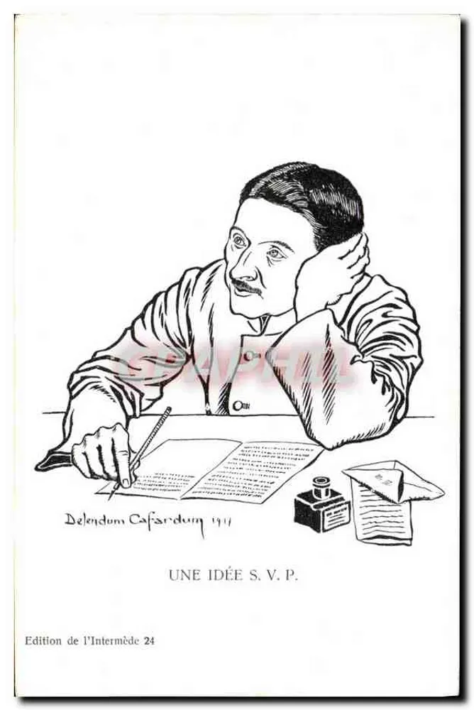 Um homem escrevendo — Uma ideia S.V.P. — Edição do Intermède 24, Delendum Cafardurg 1914 - Frente