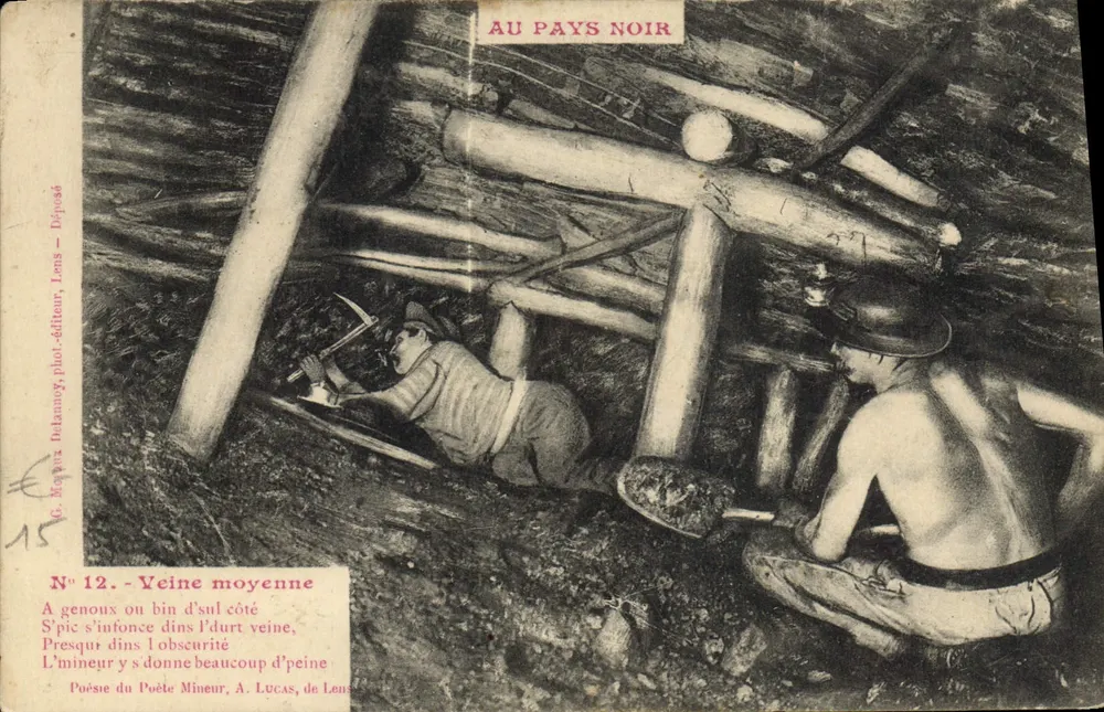Mine de charbon — Scène de travail dans une galerie — G. Mayoux, Imprimeur, Lens — N° 12 - Vorderseite