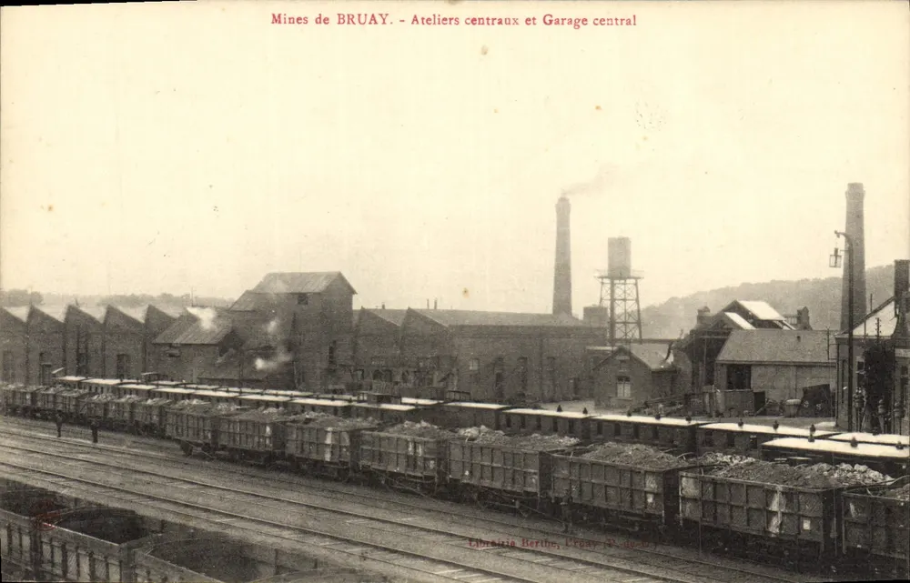 Mines von BRUAY — Zentrale Werkstätten und Zentralgarage — Buchhandlung Berthe, Cruay (Seriennummer nicht lesbar) - Vorderseite
