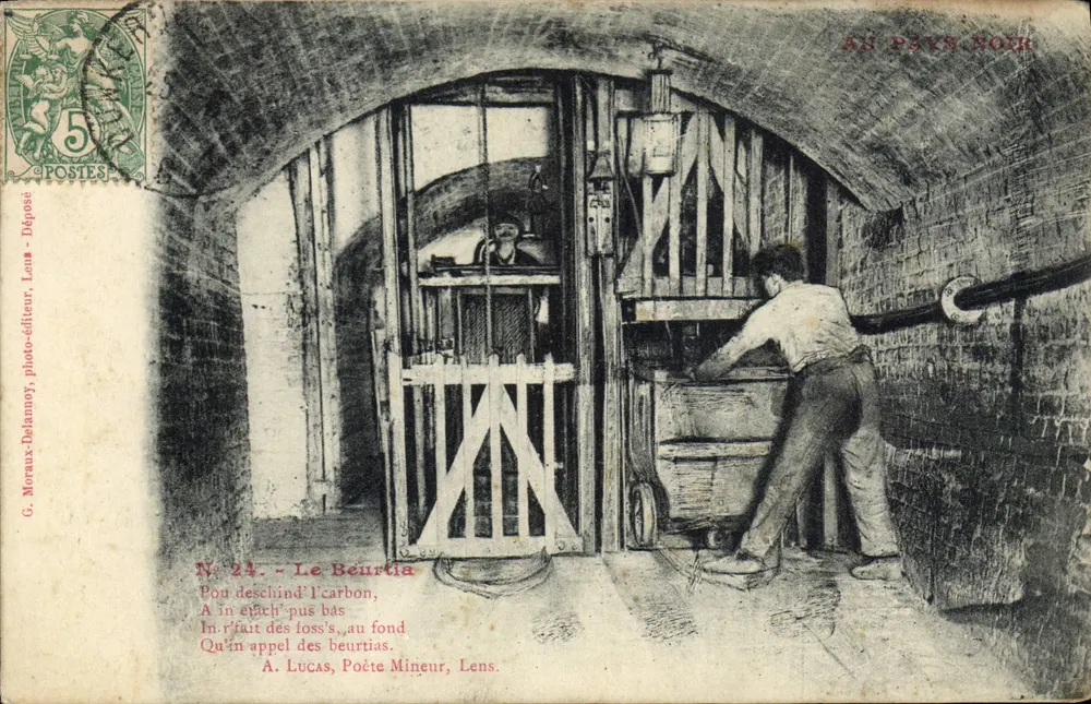 Le Beurtia — Mineração de carvão em Lens — G. Moraux-Delannoy, editor de fotografia, Lens, n°24 - Frente