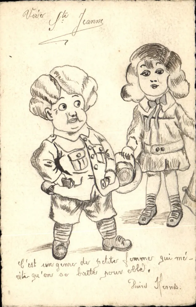 Zwei karikaturierte Kinder — Tuschezeichnung — Pierre Hermès - Vorderseite