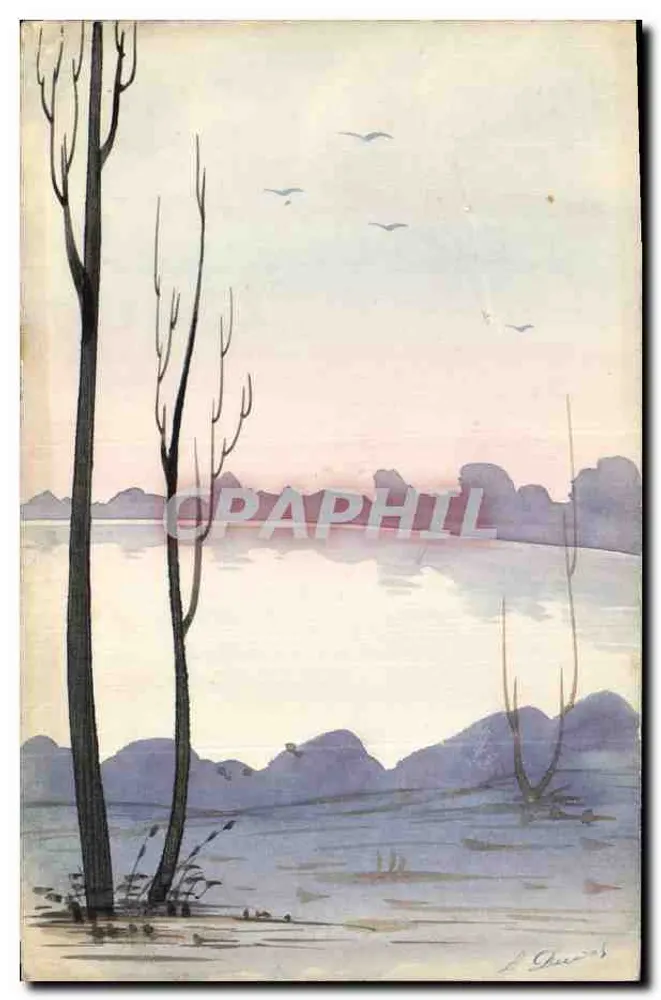 Landschaft mit See und nackten Bäumen — Werk von L. Chavard — Verleger nicht sichtbar - Vorderseite