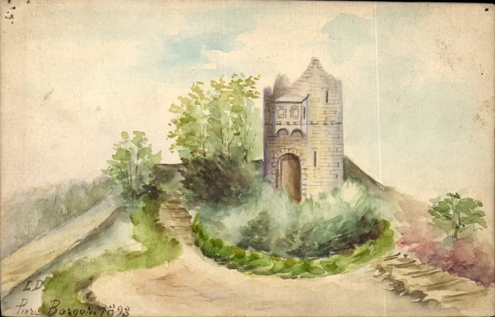 Tour de Burgod — vue en aquarelle — signée LD, Paris, 1893 - Vorderseite