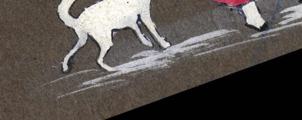 Weißer Hund, der neben einer Person geht — H. Christ, Wien, N° 225 — In Österreich gedruckt - Vorderseite