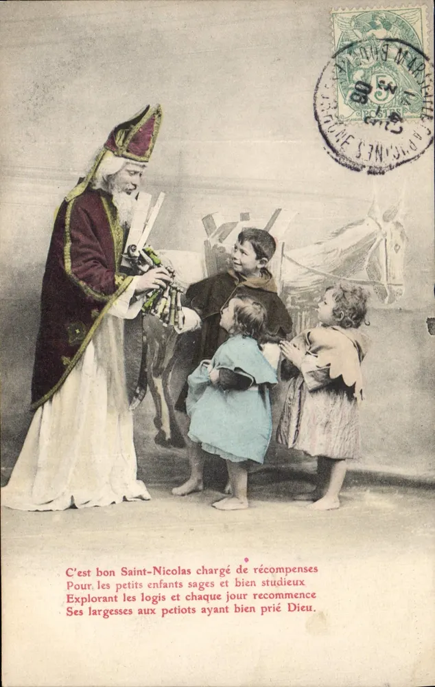Saint-Nicolas und Kinder — Gedruckter Text und Stempel — Verleger nicht sichtbar - Vorderseite