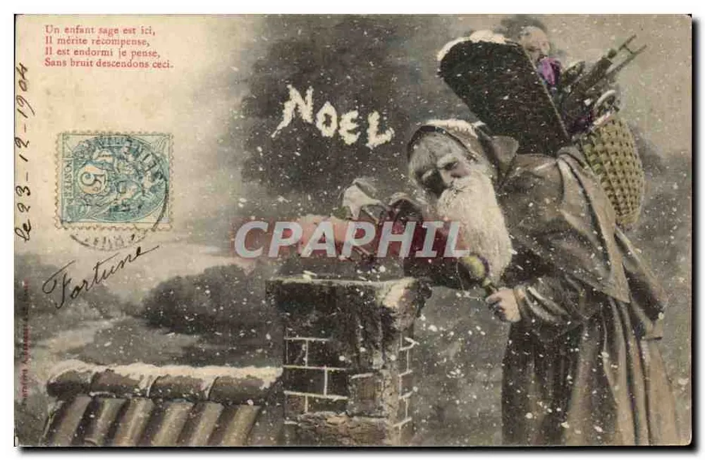 Papai Noel descendo da lareira — cena de Natal — editor não visível - Frente
