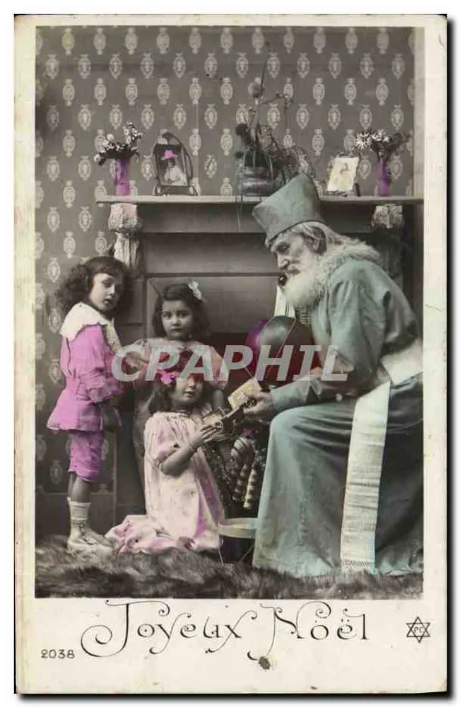 Papai Noel e três crianças — cena de Natal — n°2038 - Frente