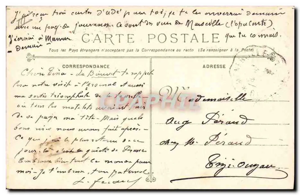 Bouvet - Panzerkreuzer — Französische Marine — Marius Bar — Toulon. - Rückseite