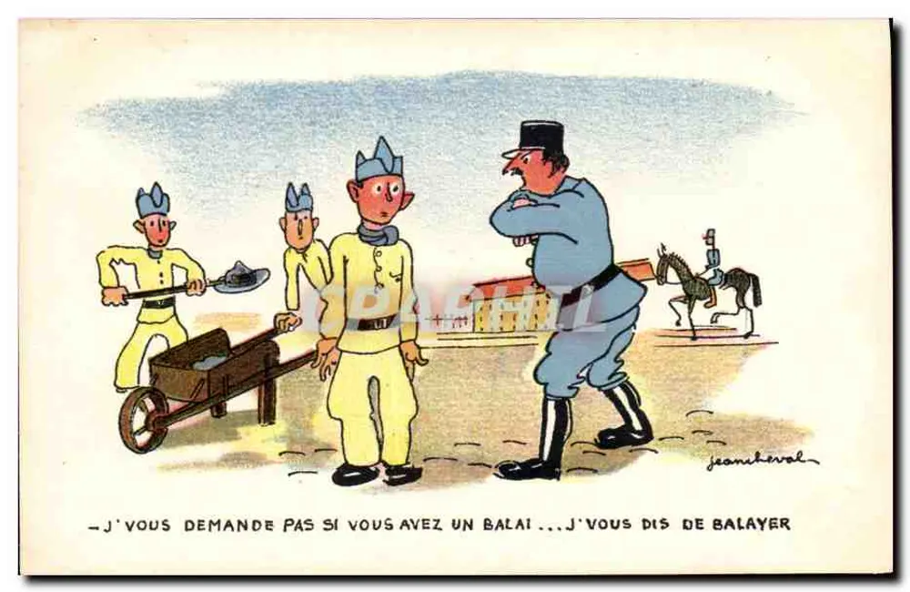 Soldados e oficial — caricatura de Jean Chevrol — editor La Rose - Frente