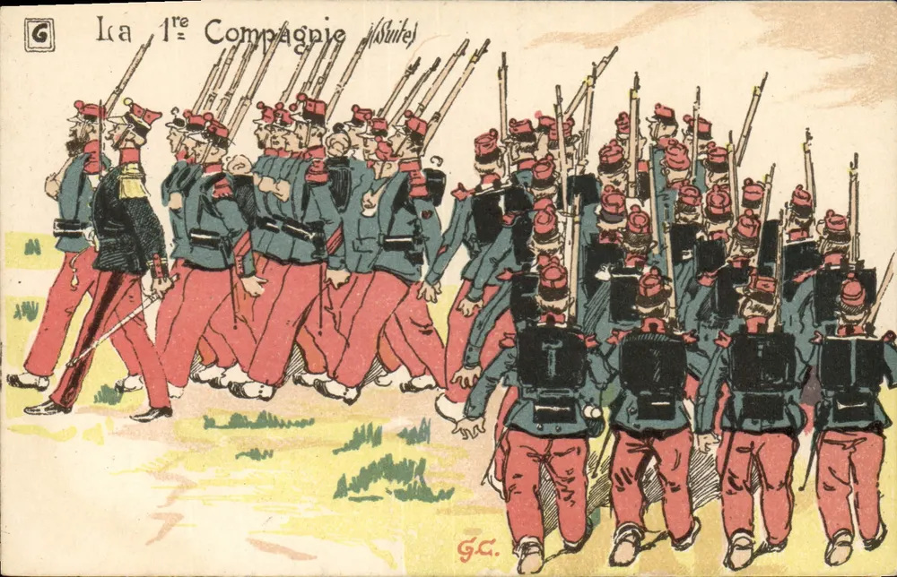 1ª Companhia (Continuação) — ilustração militar — G.C. (assinado) — série G - Frente