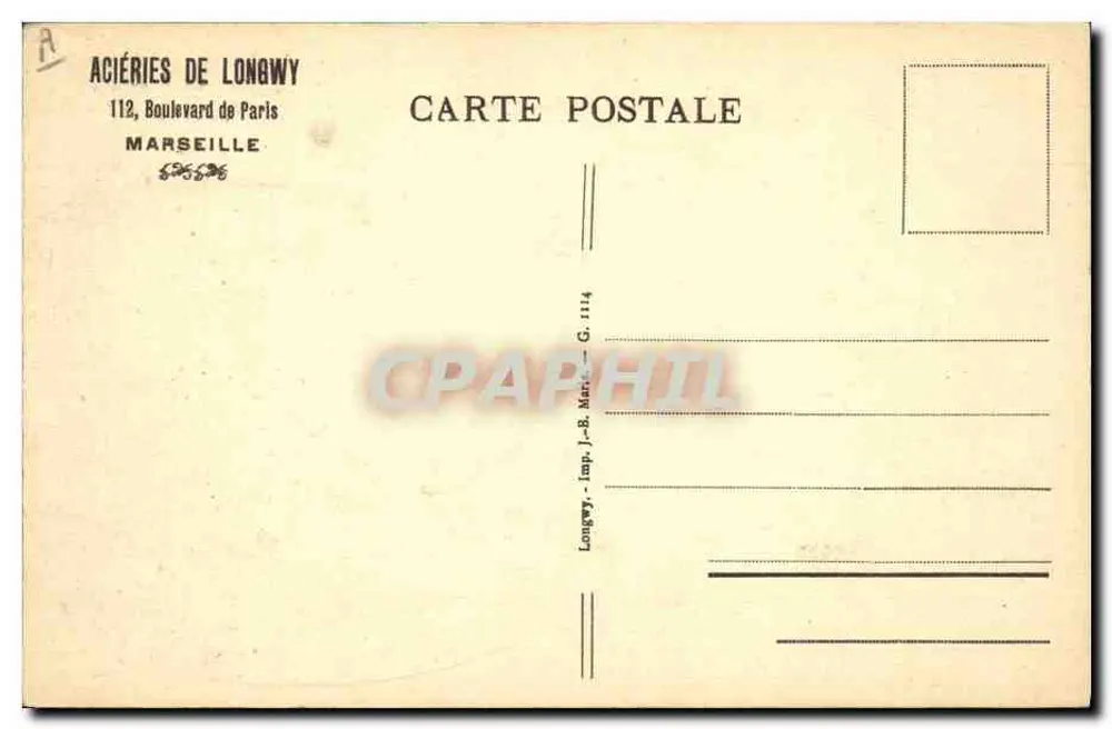 Eisenminen von Tucquegnieux — Société des Aciéries de Longwy — Verlag Peller, Rue de l'Industrie, Changy - Rückseite
