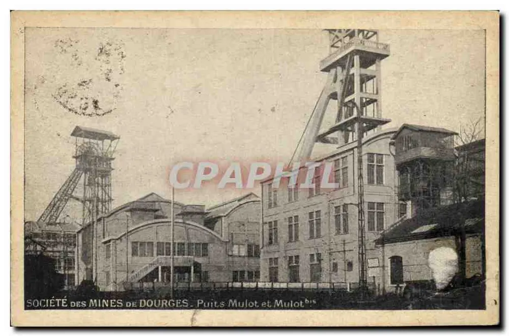Schächte Mulot und Mulot bis — Gesellschaft der Bergwerke von Dourges — Verlag auf der Karte gedruckt - Vorderseite