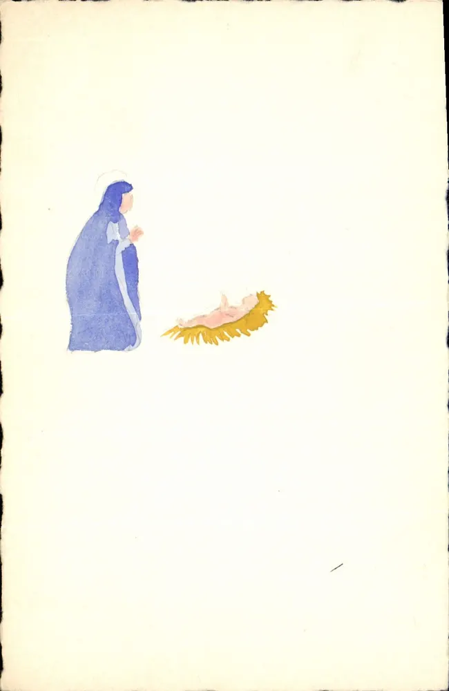 Nativity — Maria betend das Kind Jesus — anonyme Ansichtskarte - Vorderseite