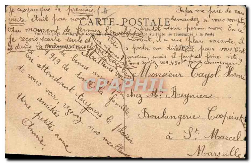 Frau mit Blumenstrauß — Frohes Neues Jahr 1919 — Postkarte - Rückseite