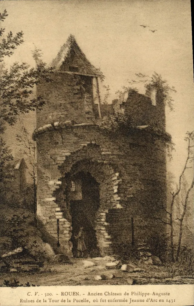 Rouen — Ruinen der Tour de la Pucelle, wo Joan of Arc 1431 gefangen gehalten wurde — C.V. 500 - Vorderseite