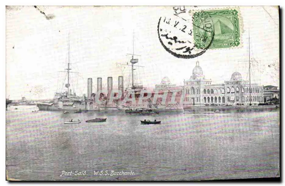 Port-Said — Port avec le W.S.S. Bacchante — Éditeur : Ephthimos Frères, Port-Said - Vorderseite