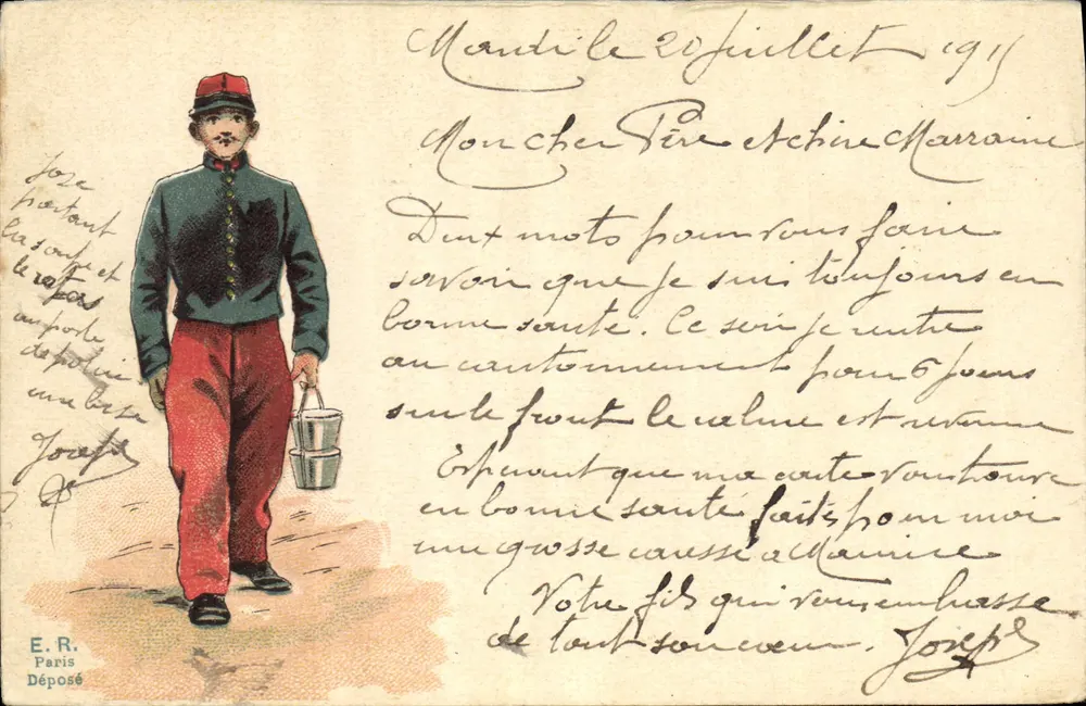 Soldat en uniforme — scène de rue — E.R. Paris Déposé - Awers