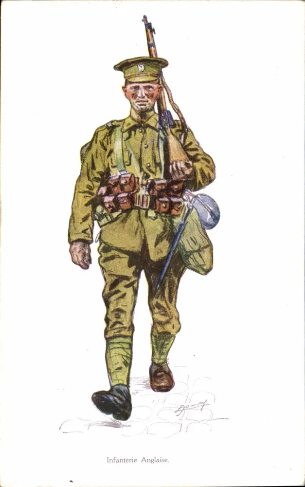 Infantaria Inglesa — soldado em uniforme de campanha — editor Devambet, Paris, série n°21 - Frente