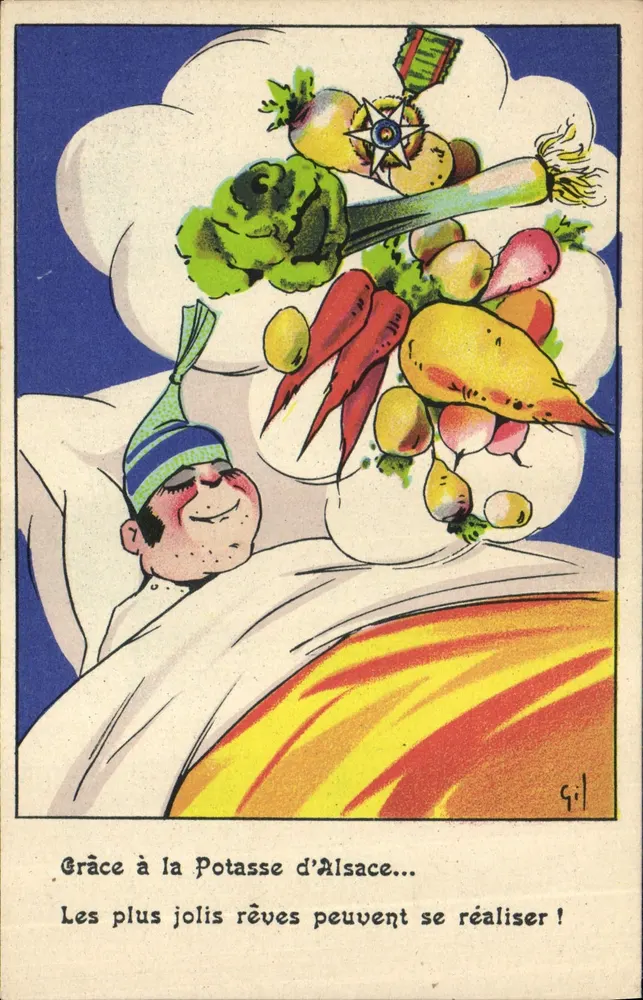 Sonho de legumes — publicidade para a Potassa da Alsácia — editor Sels de Potasse d'Alsace, Mulhouse - Frente