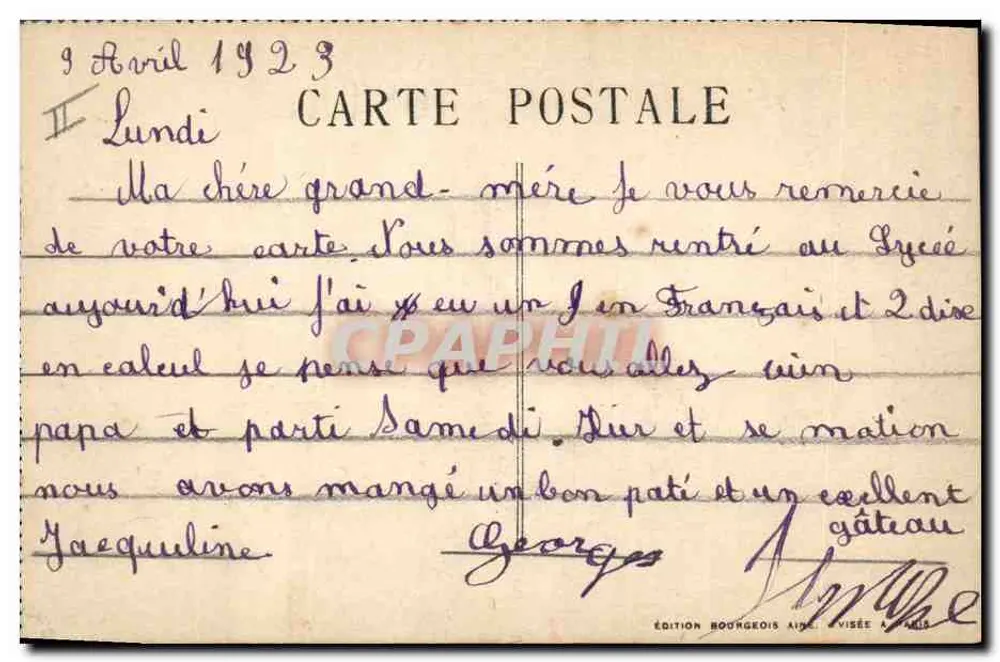 Chinesische Frau mit Fächer — Bleistiftzeichnung — Edition Bourgeois Aîné, Paris - Rückseite
