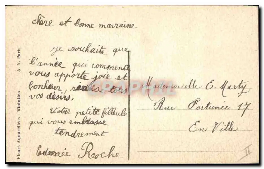 Blütenstrauß aus Violets — Frohe Neujahr — A. N. Paris - Rückseite