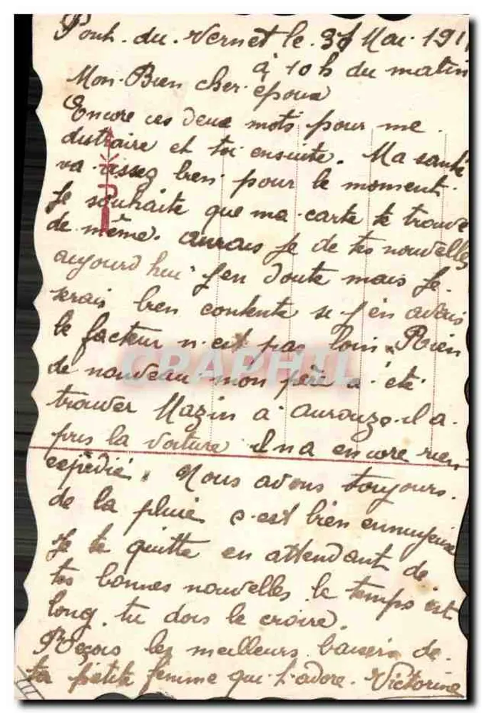 Blumen und Schmetterling — Gedicht und Brief — Rückseite: Handschrift von Victorine, Pouch du Vernet, 31. Mai 1911 - Rückseite