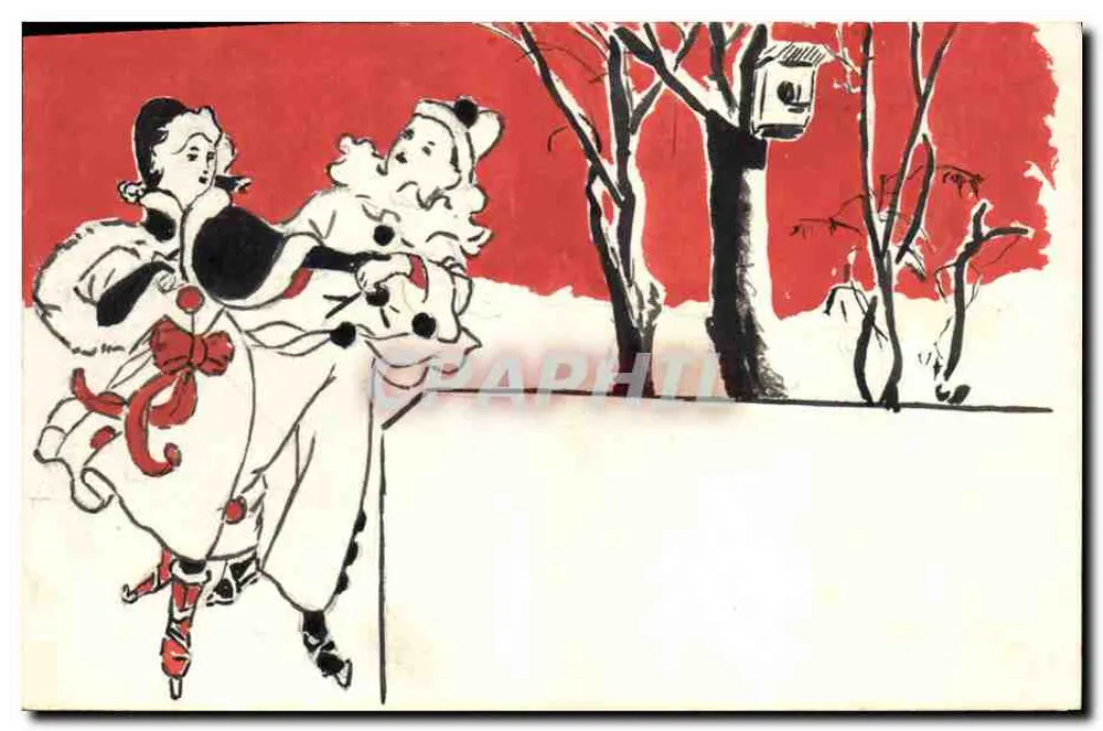 Duas jovens patinando — cena invernal — editor não visível - Frente