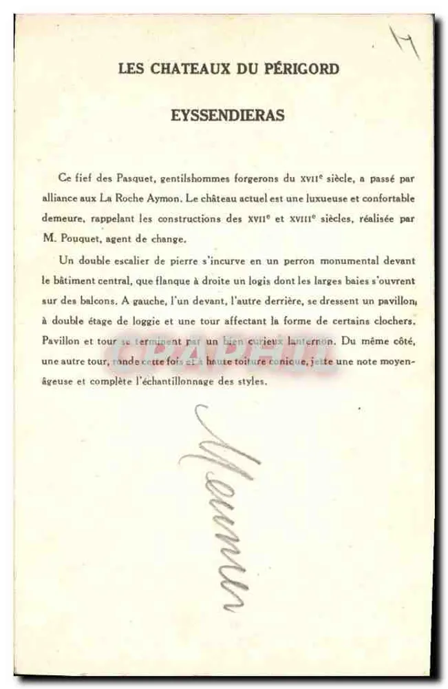 Castelo de Eyssendieras — Os Castelos do Périgord — Coleção da Solution Pautanberge, 10ª Série - Verso