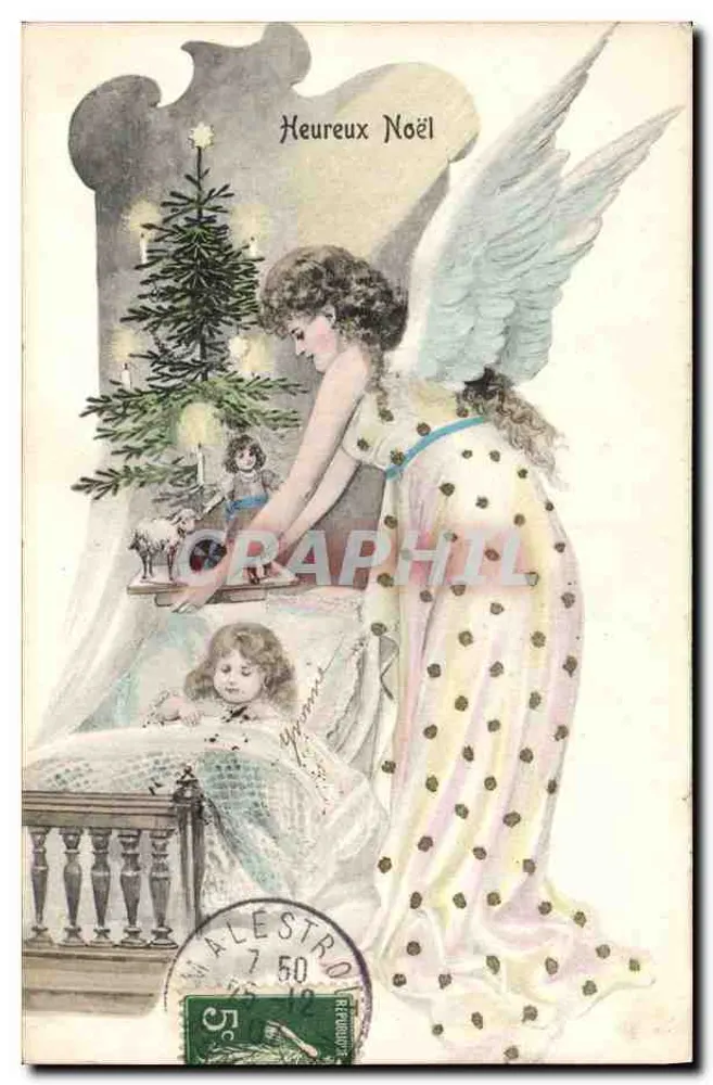Engel bei einem Kind — Frohe Weihnachten — Verlag Malestro, Nr. 750 - Vorderseite